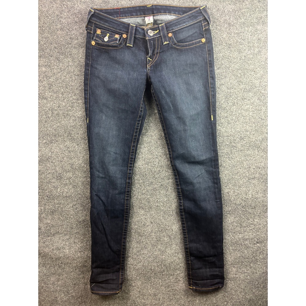True Religion Skinny Jeans Womens 28 Blue Low Rise Contrast Stitch Flap‎ Pocket